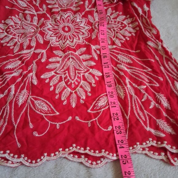 Solitaire Women's Size Small Red Embroidered Bohemian Ruffle Feminine Top - Picture 11 of 12